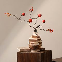 Bình Hoa Gốm Thô Phong Cách Wabi Sabi Nâu Sọc Trắng