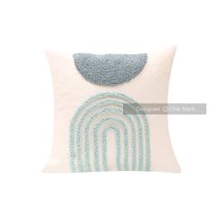 Vỏ Gối Tựa Lưng Canvas Thêu Nổi Hình Học Xanh Ngọc