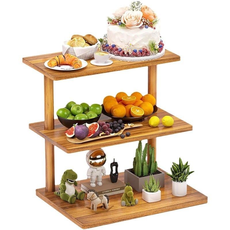 Khay Gỗ 3 Tầng Có Giá Đỡ Trang Trí Món Tráng Miệng Bàn Tiệc Đồ Dùng