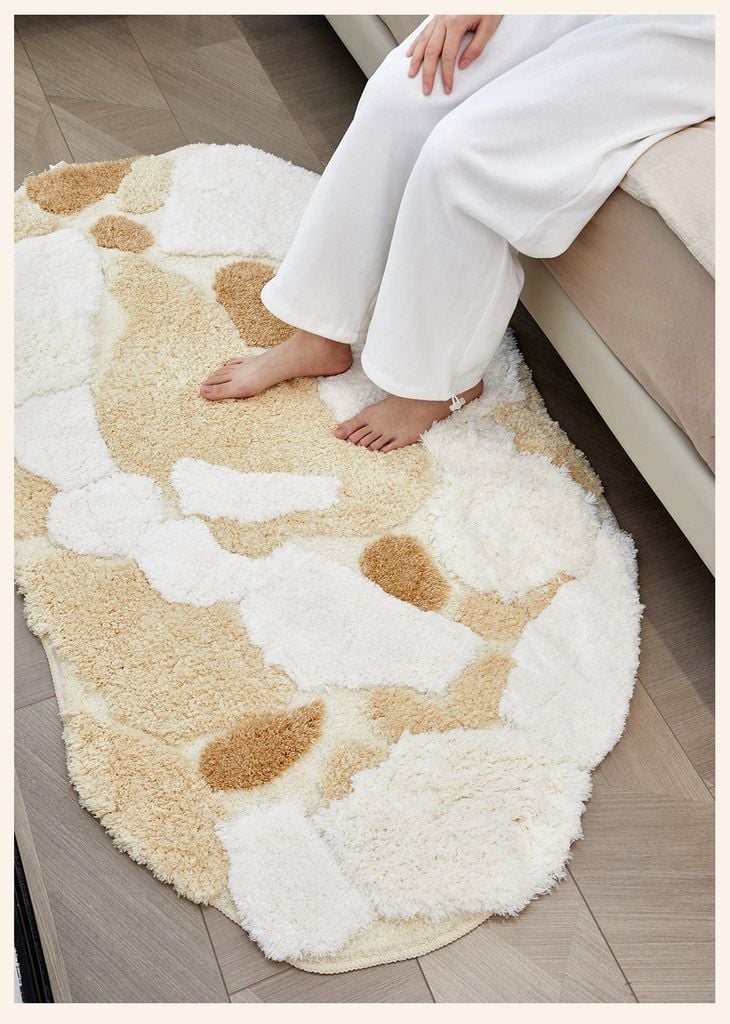 Thảm Lông Len Dệt Thủ Công Décor Chân Giường Họa Tiết Nâu Be