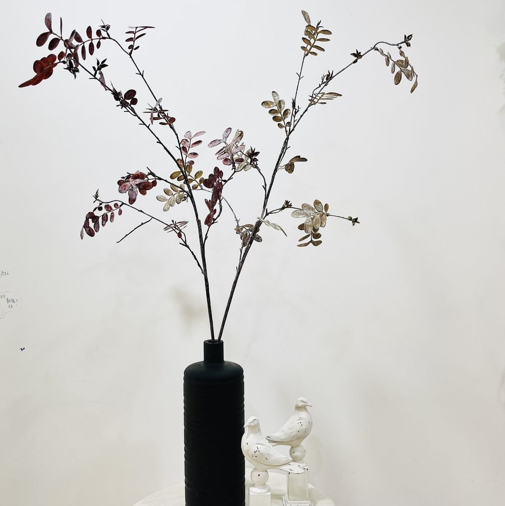 Hoa Giả Trang Trí Mô Hình Cành Lá Nâu Đỏ Khô Châu Âu