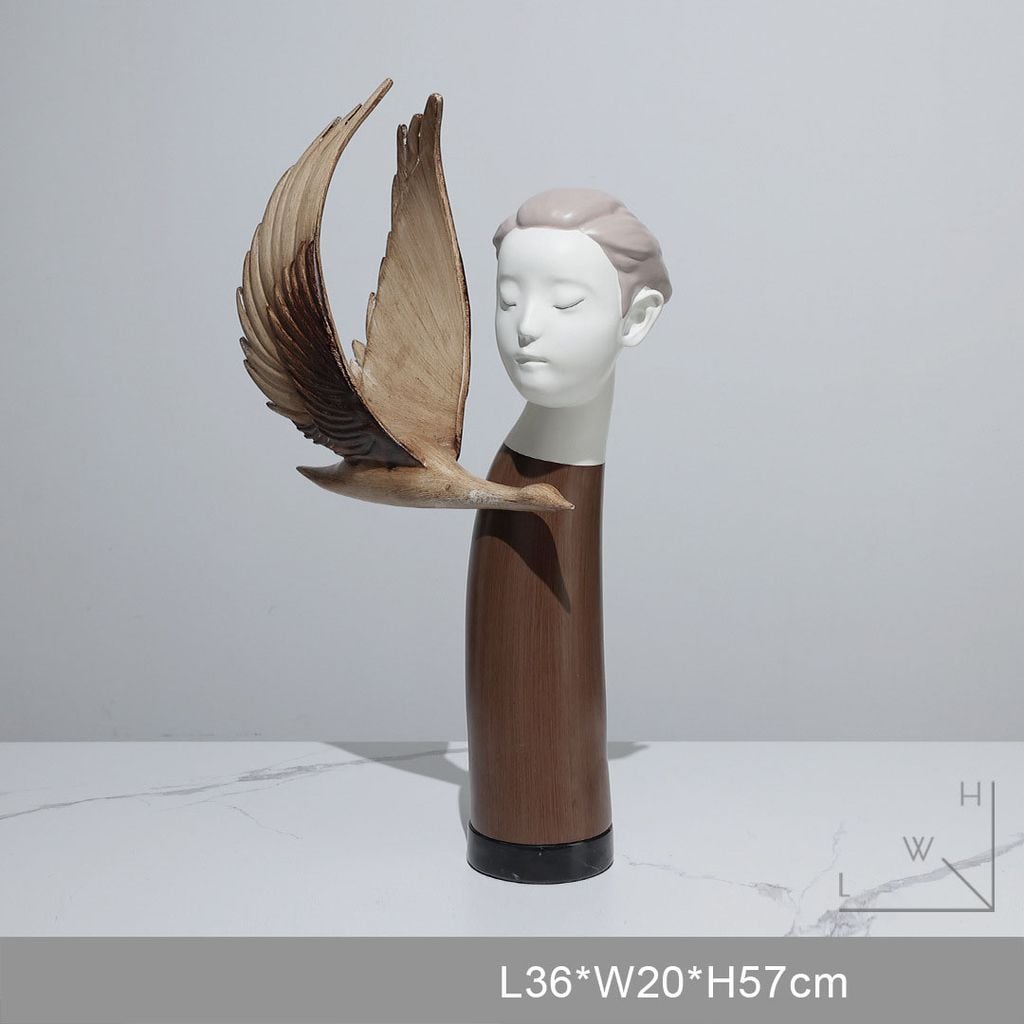 Tượng Trang Trí Thiên Thần Ảo Ảnh Phong Cách Nâu Wabi Sabi