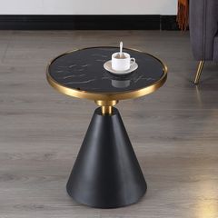 Bàn Trà Side Table Bàn Nhỏ Góc Phòng Đá Phối Kim Loại Phong Cách Ý Đá Kiểu Xòe Đen