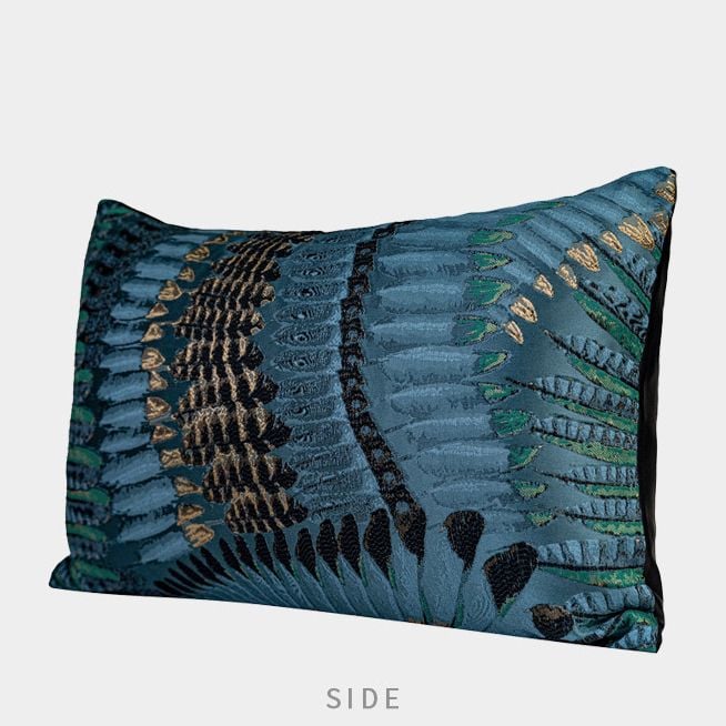 Vỏ Gối Tựa Lưng Cao Cấp Hình Họa Tiết Phượng Hoàng Xanh