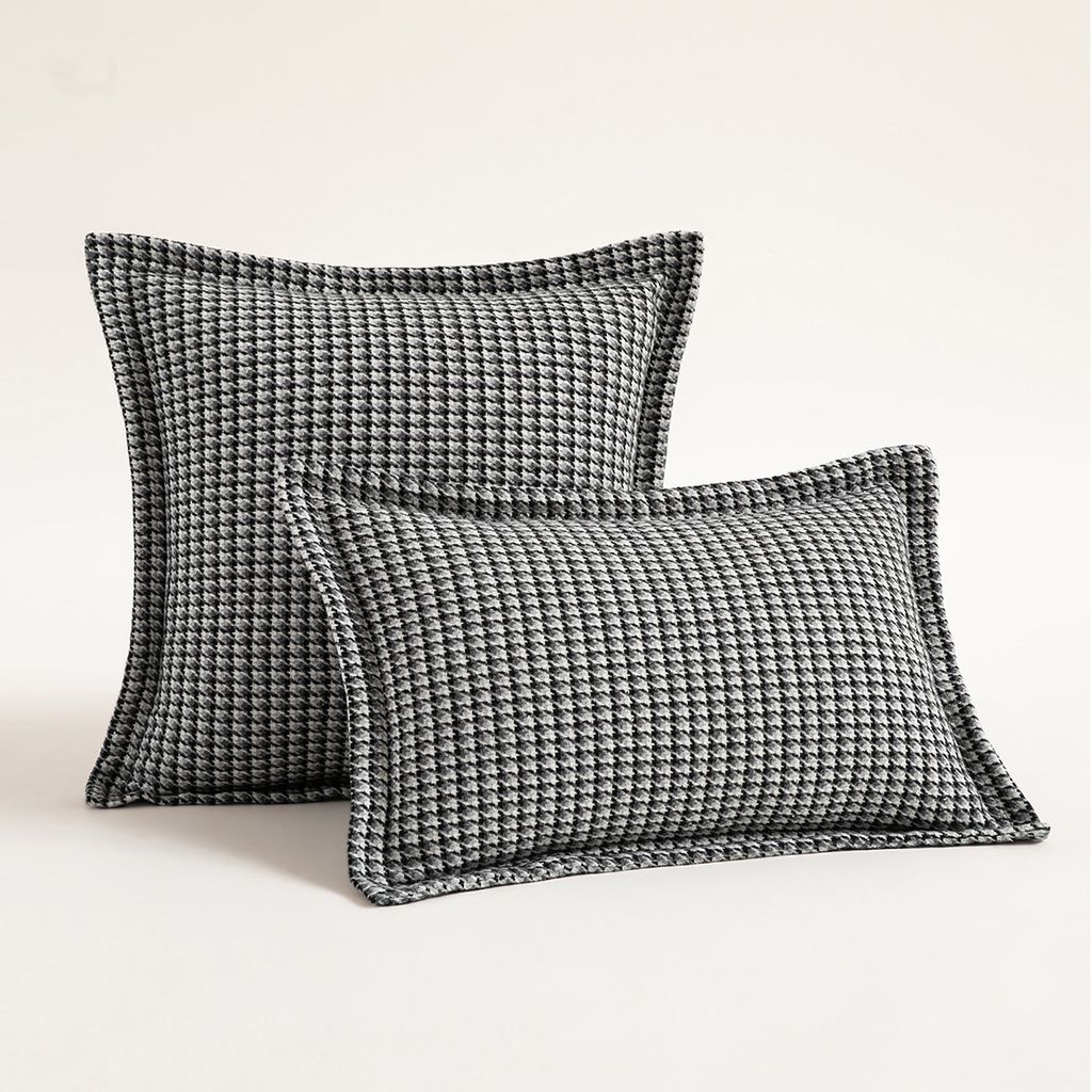 Vỏ Gối Tựa Lưng Sofa Vải Dệt Đan Len Họa Tiết Houndstooth Màu