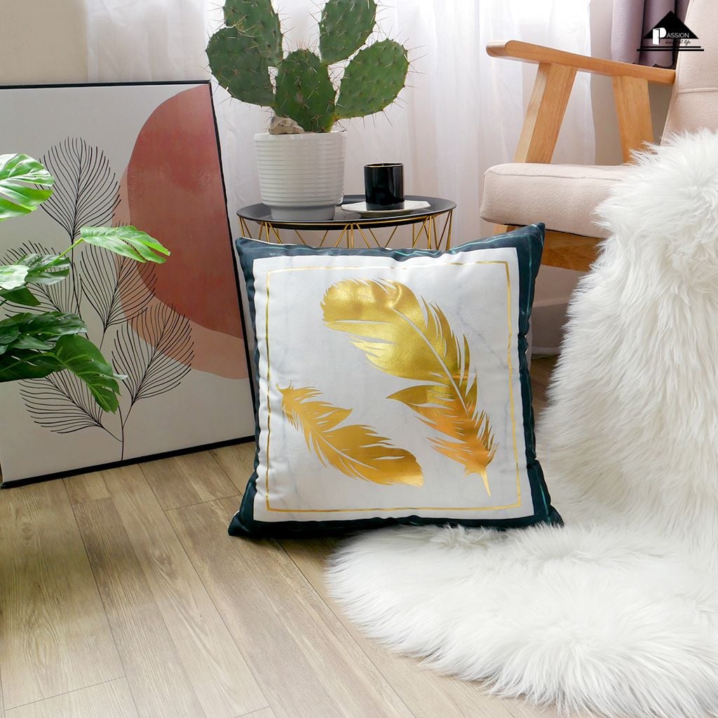 Vỏ Gối Tựa Lưng Retro Nhung In Màu Cẩm Thạch Xanh