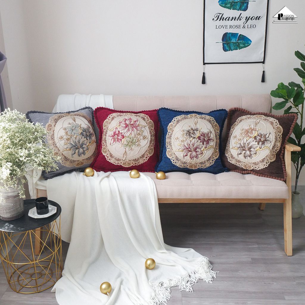 Vỏ Gối Tựa Lưng Sofa Jacquard Dập Thêu Hoa Lan Nổi