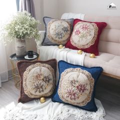 Vỏ Gối Tựa Lưng Sofa Jacquard Dập Thêu Hoa Lan Nổi