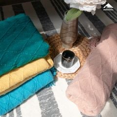 Chăn Thun Đan Len Phủ Ghế Sofa Trang Trí Giường Dệt Hình Thoi - Xanh ngọc