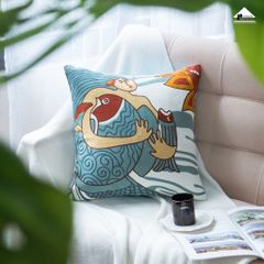 Vỏ Gối Sofa Tựa Lưng Trang Trí Linen Thêu Len Cô Gái
