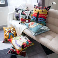 Vỏ Gối Sofa Trang Trí Phòng Khách Linen Thêu Tranh Van Gogh