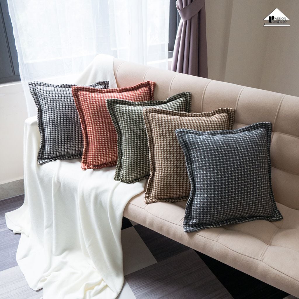 Vỏ Gối Tựa Lưng Sofa Vải Dệt Đan Len Họa Tiết Houndstooth Màu