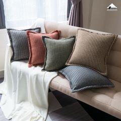 Vỏ Gối Tựa Lưng Sofa Vải Dệt Đan Len Họa Tiết Houndstooth Màu