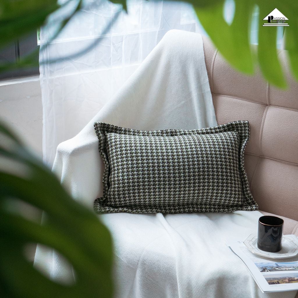 Vỏ Gối Tựa Lưng Sofa Vải Dệt Đan Len Họa Tiết Houndstooth Màu