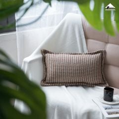 Vỏ Gối Tựa Lưng Sofa Vải Dệt Đan Len Họa Tiết Houndstooth Màu