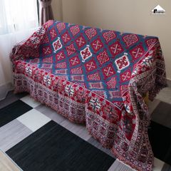 Thảm Phủ Sofa Trang Trí Thổ Cẩm Hoa Văn Đỏ Hồng