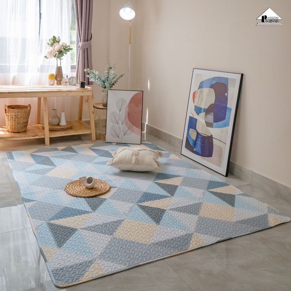 Thảm Cotton Trải Sàn Nhật Bản Trang Trí Hình Học Trang Nhã