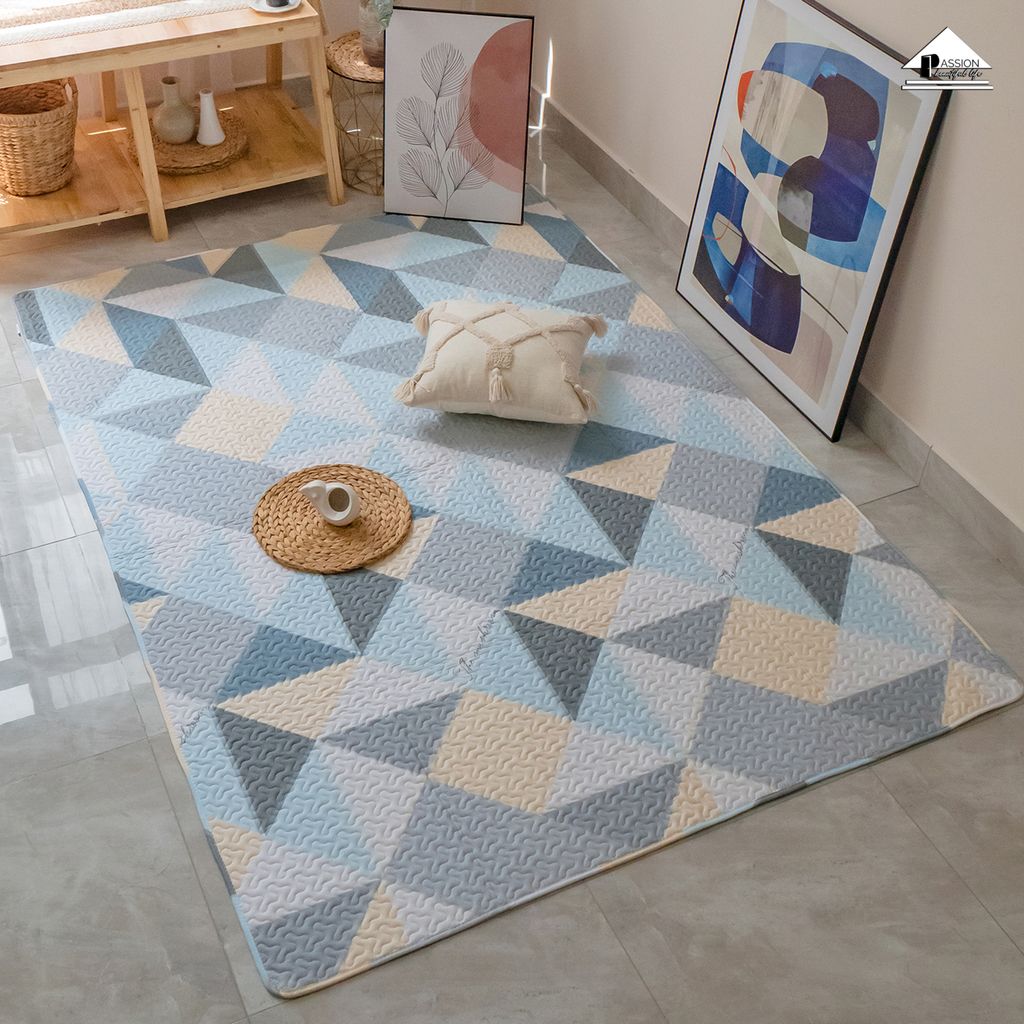Thảm Cotton Trải Sàn Nhật Bản Trang Trí Hình Học Trang Nhã