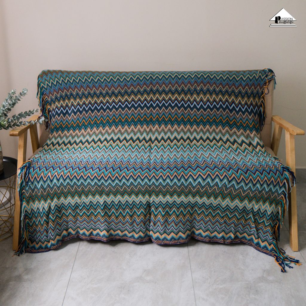 Chăn Thun Dệt Len Phong Cách Bohemian Ziczac Trải Giường Trải Sofa