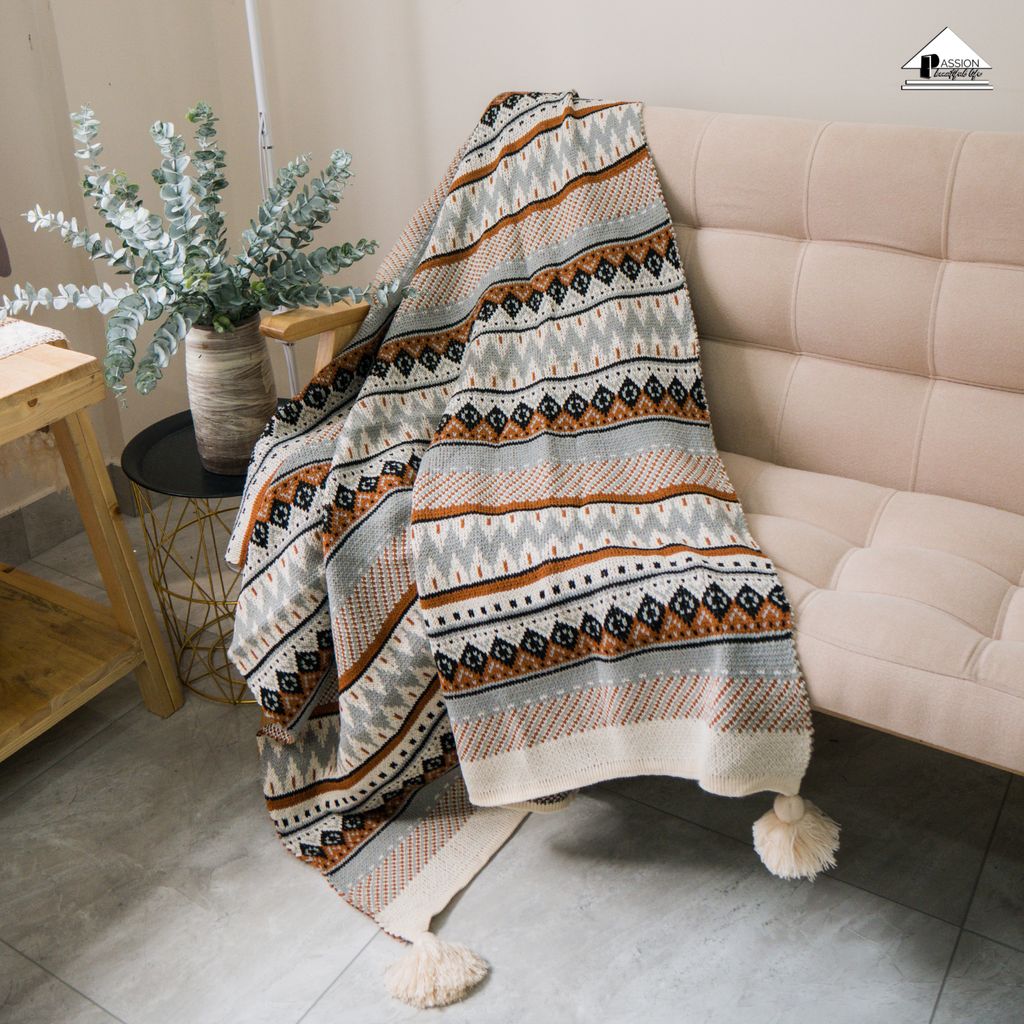 Chăn Đan Len Dệt Kim Boho Trang Trí Sofa