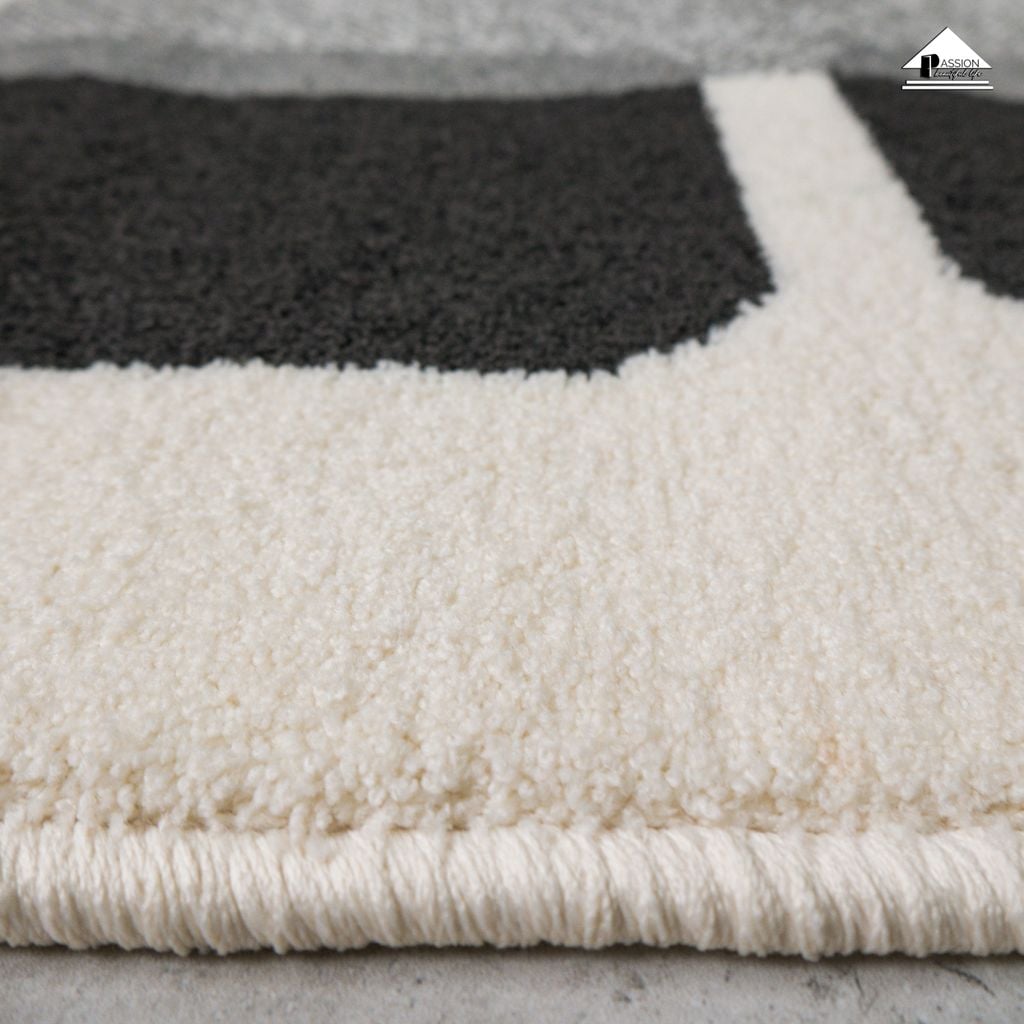 Thảm Lông Sợi Ngắn Alice Họa Tiết Hình Học Đen Trắng Chữ Nhật