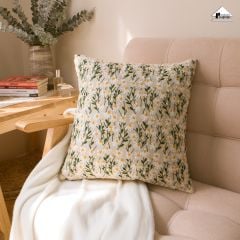 Vỏ Gối Tựa Lưng Sofa Linen Dệt Nổi Họa Tiết Hoa Vàng Xanh