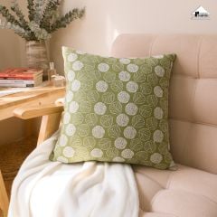 Vỏ Gối Tựa Lưng Sofa Linen Dệt Nổi Họa Tiết Hoa Vàng Xanh