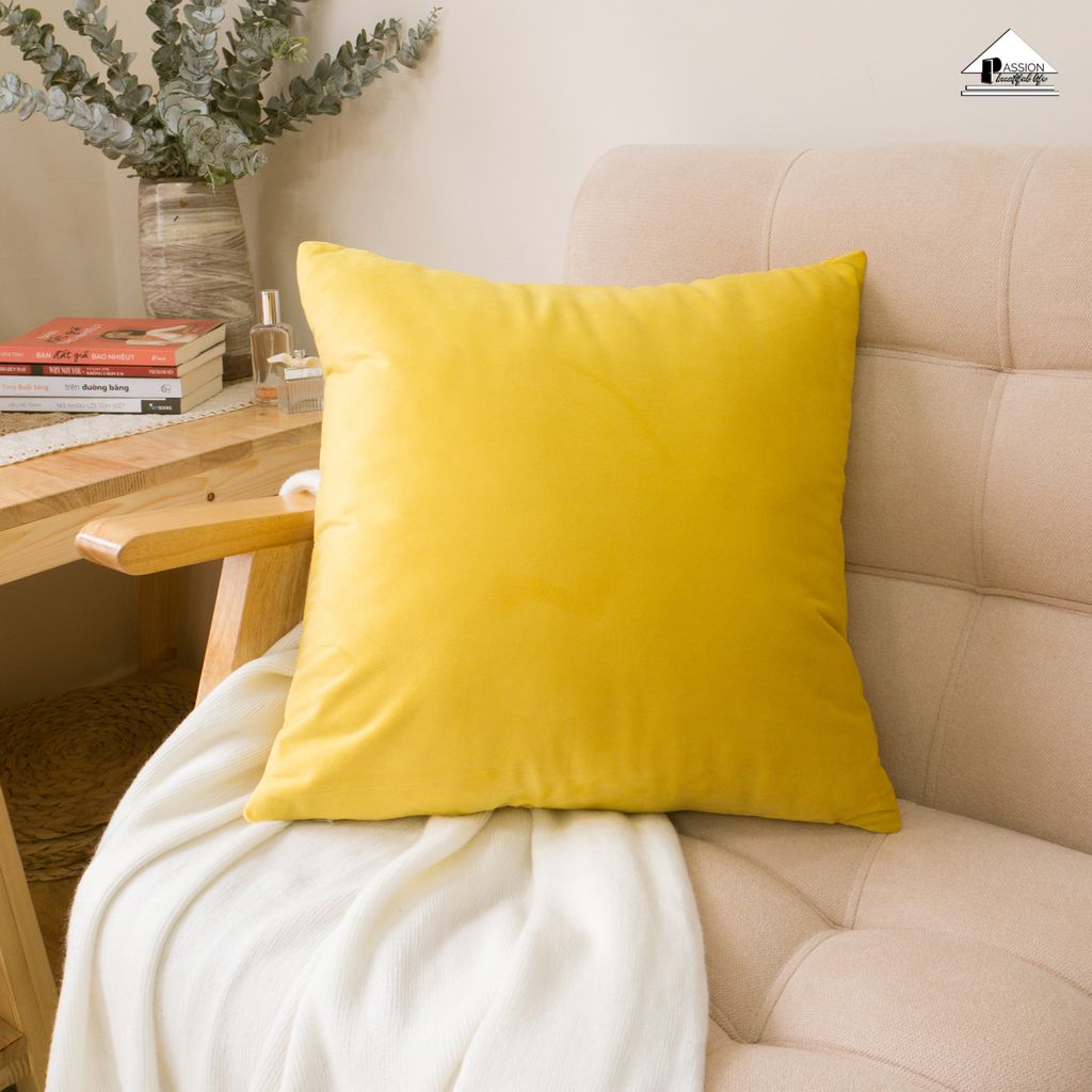 Vỏ Gối Tựa Lưng Sofa Linen Dệt Nổi Họa Tiết Hoa Vàng Xanh