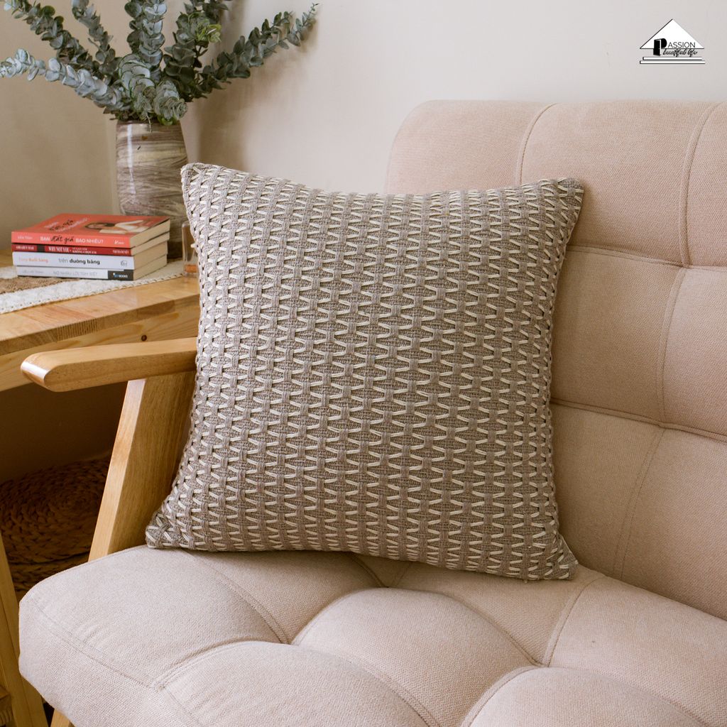 Vỏ Gối Tựa Lưng Sofa Bohemian Tua Rua Đan Len Phối Màu Wabi Sabi
