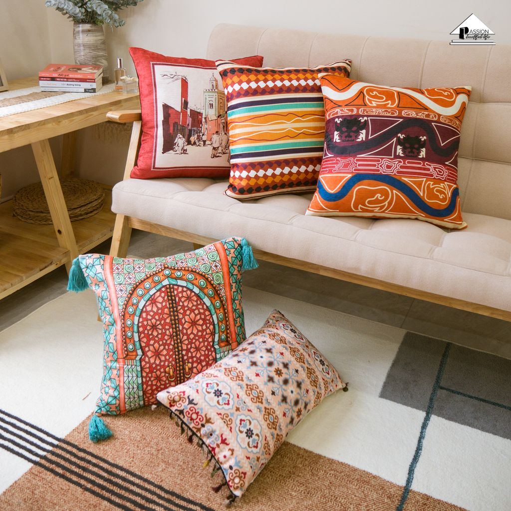 Vỏ Gối Tựa Lưng Sofa Thổ Cẩm Ma Rốc Họa Tiết Cổ Điển