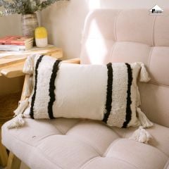 Vỏ Gối Tựa Lưng Sofa Morocco Bohemian Nordic Trắng Đen Dệt Nổi