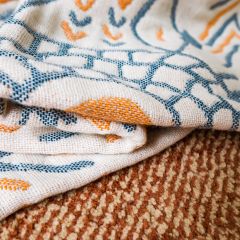 Chăn Linen Làm Thảm Phủ Sofa Trang Trí Nhật Bản Hoa Tròn 2 Mặt