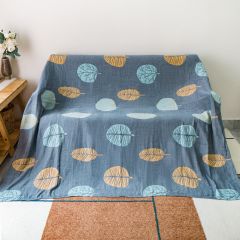 Chăn Đũi Nhật Bản Họa Tiết Chiếc Lá In Màu 2 Mặt Xám Xanh