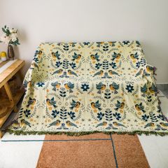 Chăn Đũi Nhật Bản In Màu 2 Mặt Họa Tiết Chim Phượng Màu Xanh Hoàng Gia