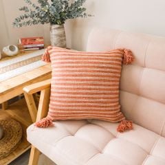 Gối Tựa Lưng Vải Lanh Tua Rua Họa Tiết Caro Màu Nâu Retro Nhẹ Nhàng