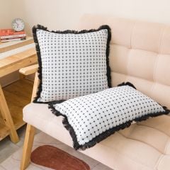Gối Tựa Lưng Sofa Caro Dệt Jacquard Trắng Đen