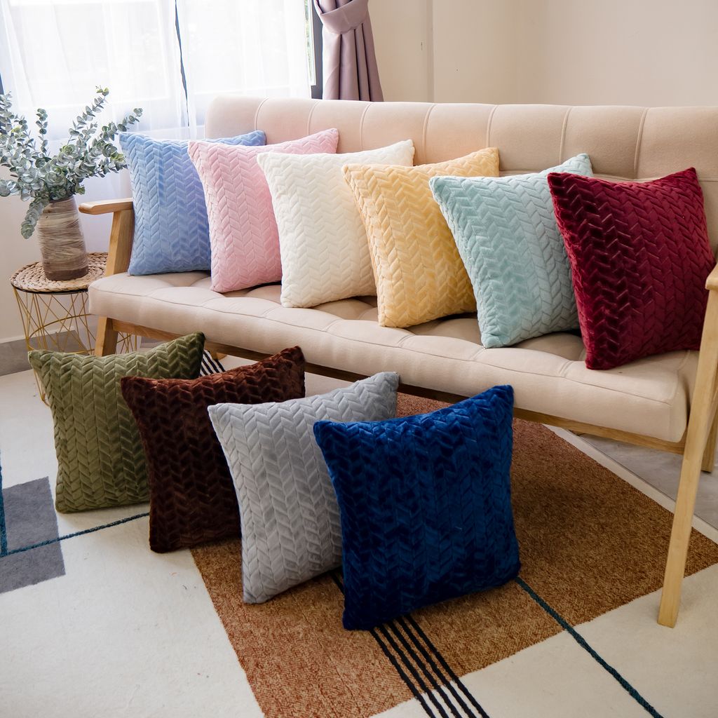 Vỏ Gối Tựa Lưng Nhung Tuyết Dập Vân