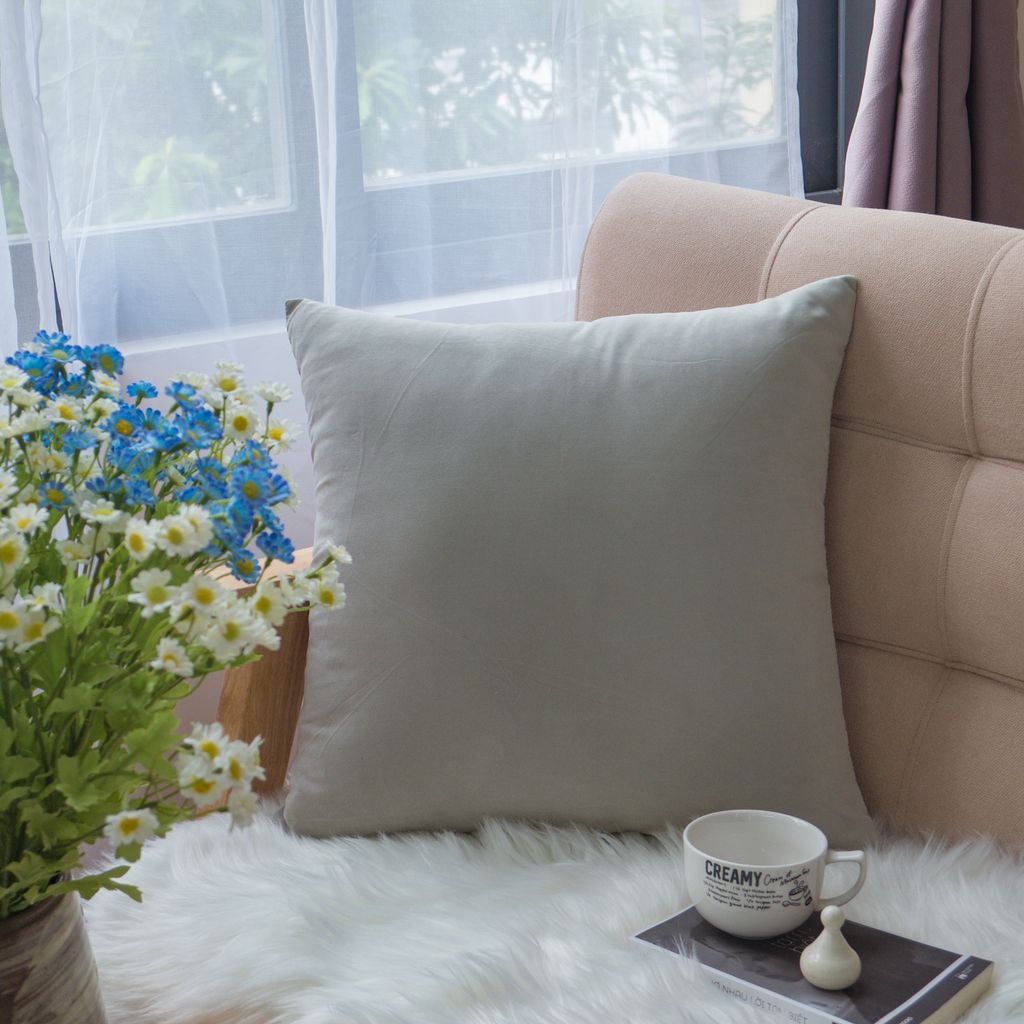 Vỏ Gối Tựa Lưng Sofa Cotton Nhung Mềm Trơn Màu