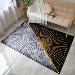 Thảm Nhung Nỉ Trải Sàn Trang Trí Phòng Khách Họa Tiết Đen Xám - Xoáy Tròn