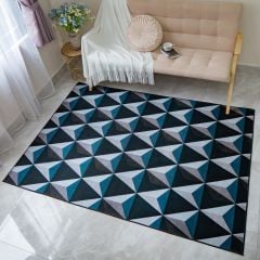Thảm Nhung Nỉ Trải Sàn Họa Tiết Bắc Âu Retro Hình Học nâu - Tam Giác Xanh