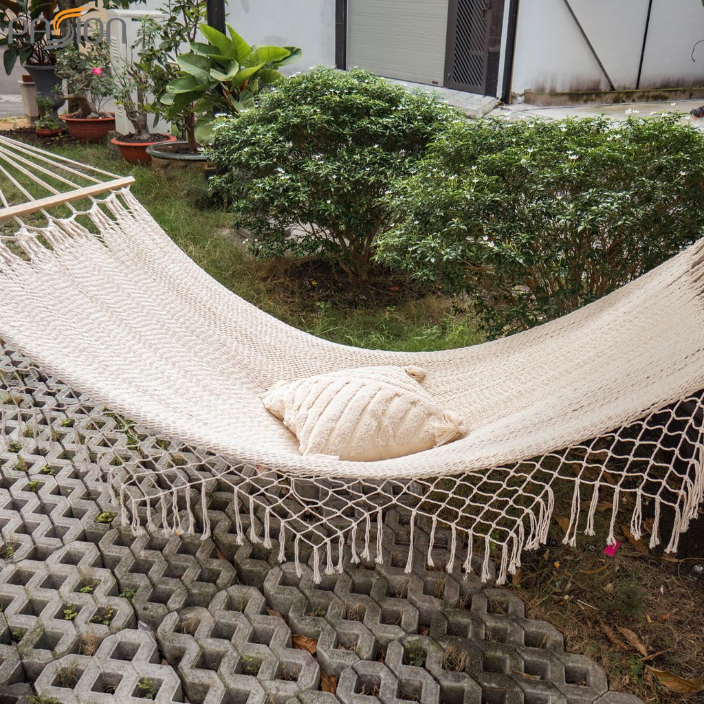 Võng Lưới Thanh Gỗ Tua Rua Boho Trang Trí Ngoài Trời Trang Trí Ngoài Biển 200x100cm