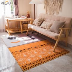 Thảm Nhung Nỉ Trải Sàn Họa Tiết Bắc Âu Retro Hình Học nâu - Nhật Nguyệt