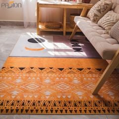 Thảm Nhung Nỉ Trải Sàn Họa Tiết Bắc Âu Retro Hình Học nâu - Nhật Nguyệt