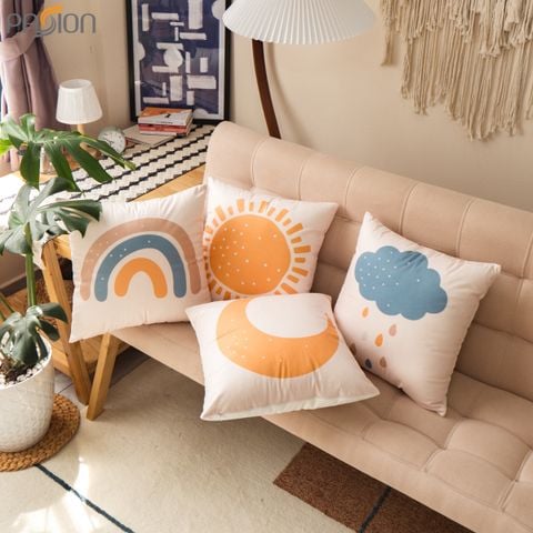 Gối Tựa Lưng Nhung In Họa Tiết Bohemian Hoạt Hình Boho