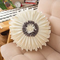 Vỏ Gối Tròn Tựa Lưng Sofa Đính Hoa Hướng Dương Sang Trọng