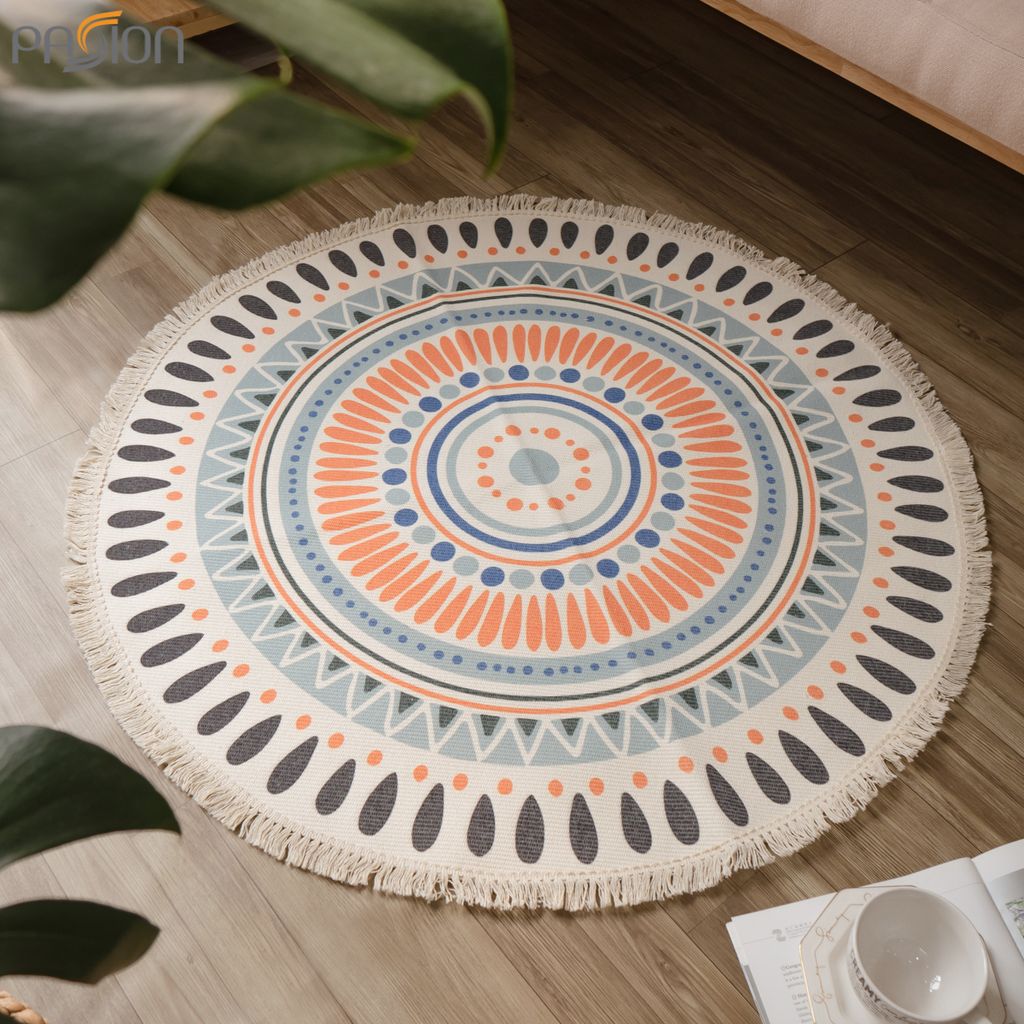 Thảm Tròn Canvas Bohemian Trang Trí