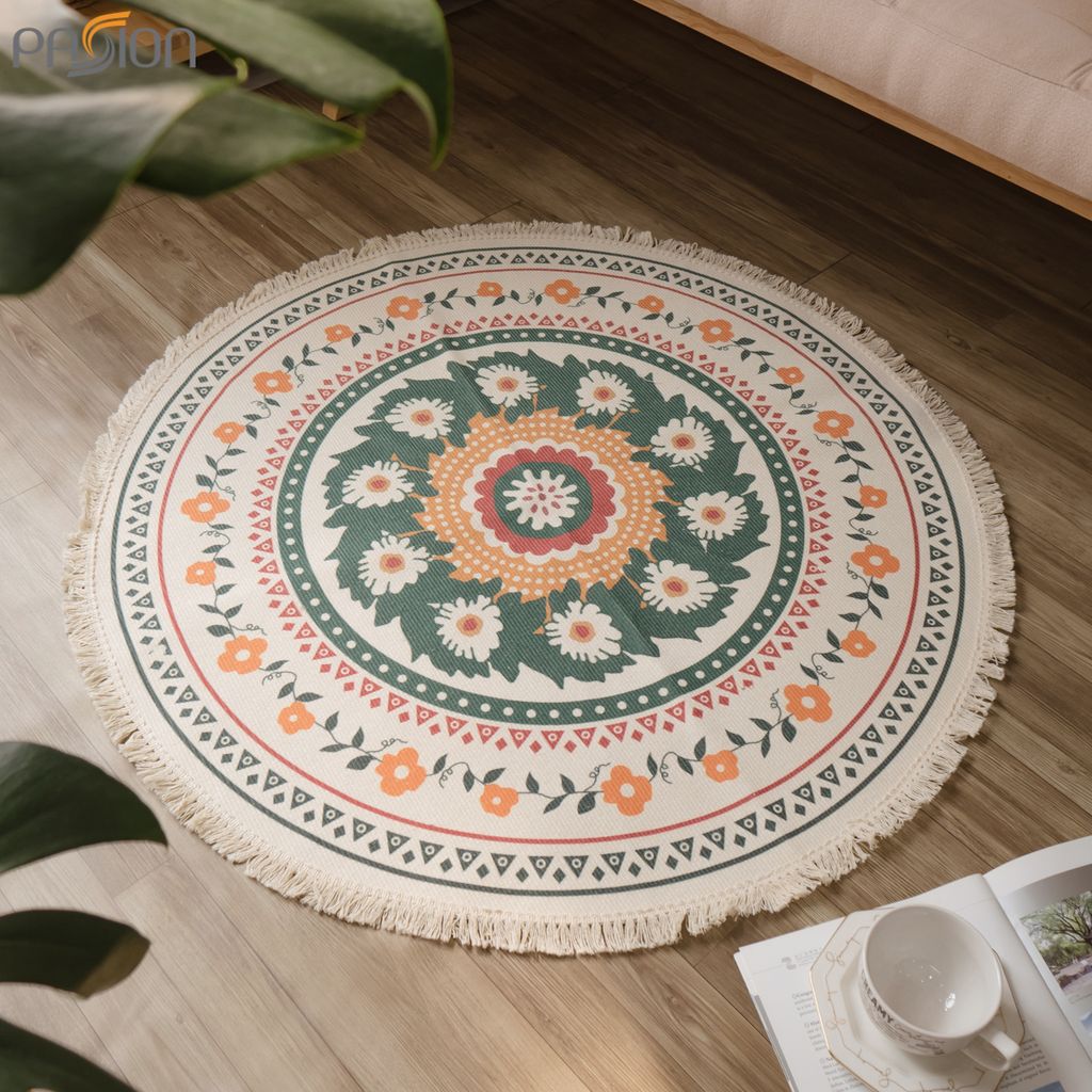 Thảm Tròn Canvas Bohemian Trang Trí