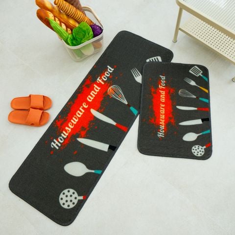 Set 2 Thảm Đôi Nhà Bếp Sợi Len Đế Cao Su Chống Trượt