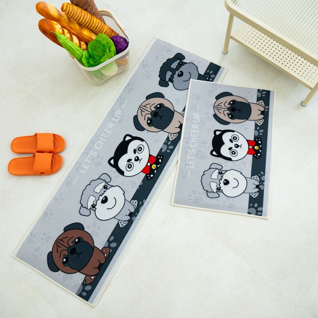 Thảm Bếp Set 2 Chiếc Hình Chữ L Họa Tiết Chú Chó Đáng Yêu