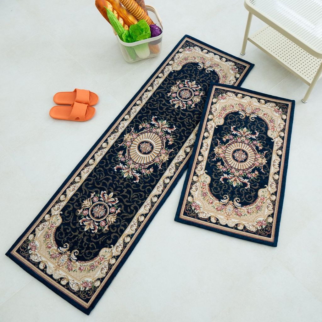 Thảm Bếp Set 2 Thảm Nhung Dệt Sợi Jacquard Dày Thấm Nước Thấm Dầu Hoa Văn Cổ Điển